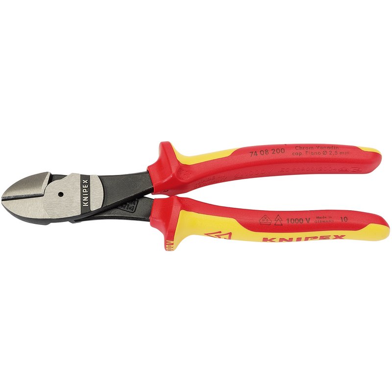 Knipex 200mm Side Cutters VDE Insulated High Leverage Diagonal 74 08 200UKSBE