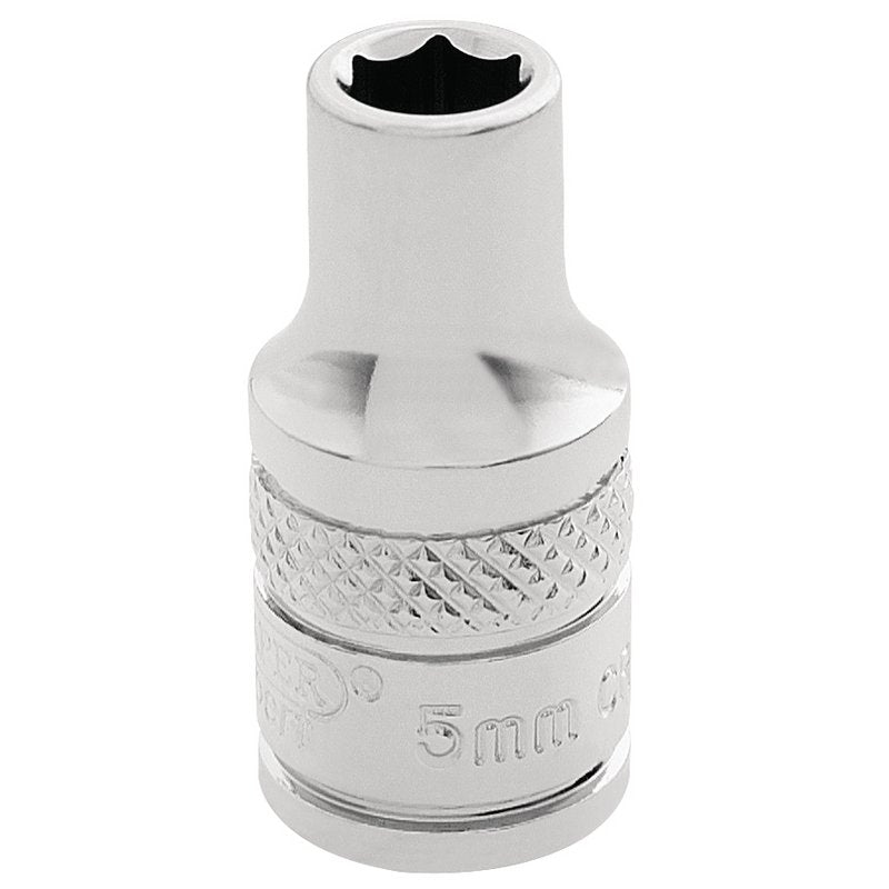 Draper 1/4"D HI-TORQ 6 Point Socket 5mm Knurled Ring Standard Length 32427