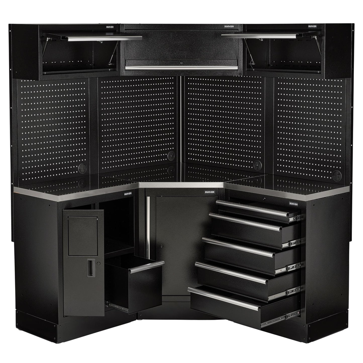 BUNKER 18 Piece Modular Storage Corner Combo with Stainless Steel Worktop, 3454mm