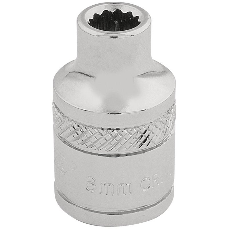 Draper 6mm 12 Point Socket 3/8"D Standard Length Knurled Ring Chrome 32766
