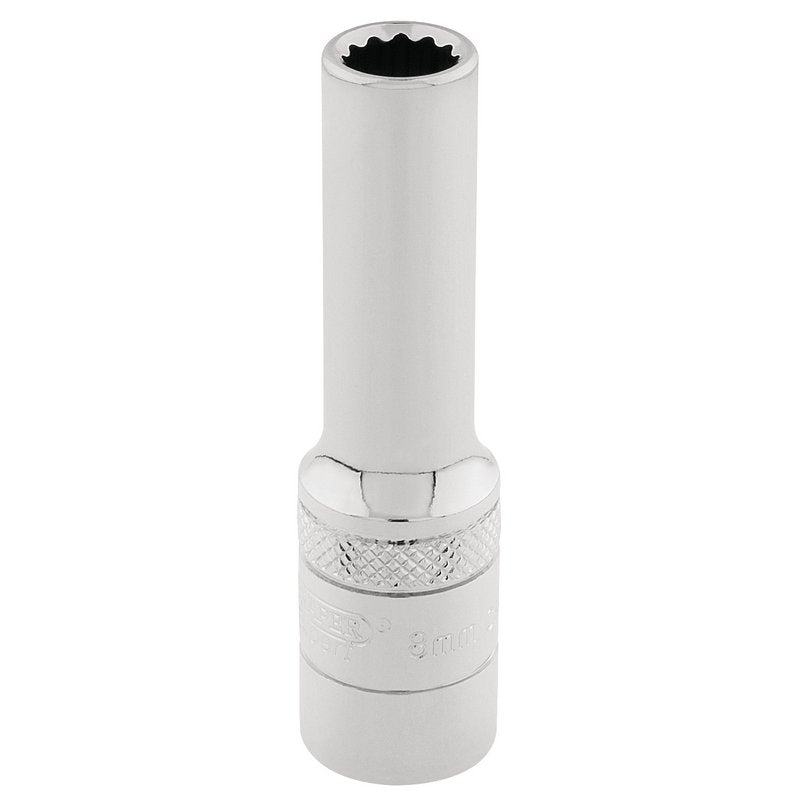 Draper 8mm HI-TORQ 12 Point Deep Socket 3/8" Sq. Dr knurled Ring Polished 32818