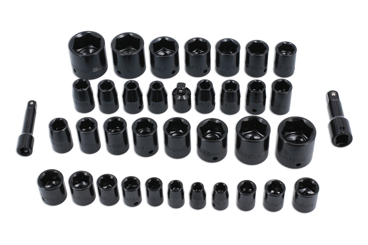 Laser Tools Metric Imperial Impact Standard Socket Set 3/8"D 1/2"D 37pc 3288