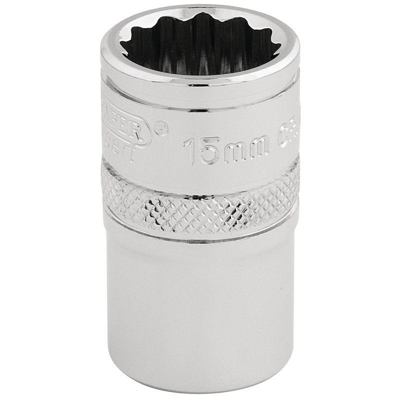 Draper HI-TORQ 1/2"D 15mm 12 Point Chrome Socket Standard Length 33136