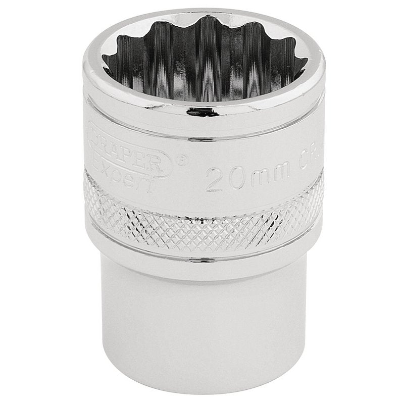 Draper HI-TORQ 1/2"D 20mm 12 Point Chrome Socket Standard Length 33289