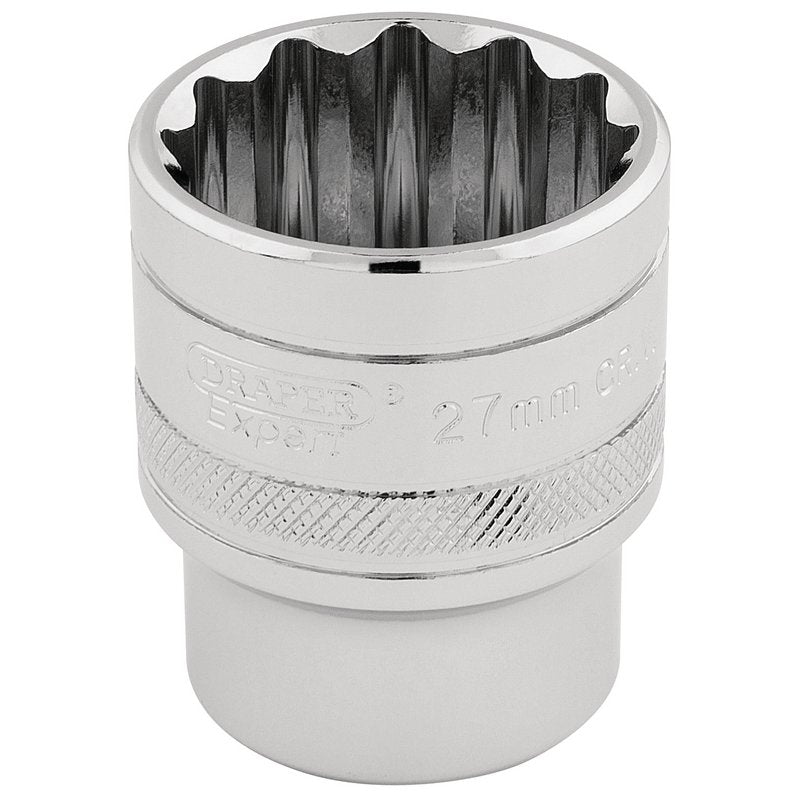 Draper HI-TORQ 1/2"D 27mm 12 Point Chrome Socket Standard Length 33442