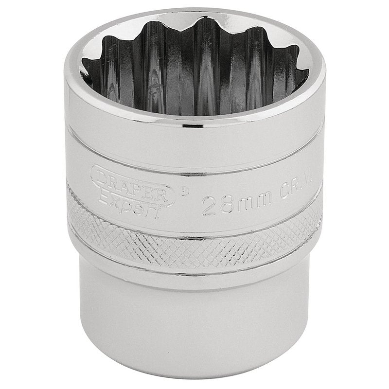 Draper HI-TORQ 1/2"D 28mm 12 Point Chrome Socket Standard Length 33518