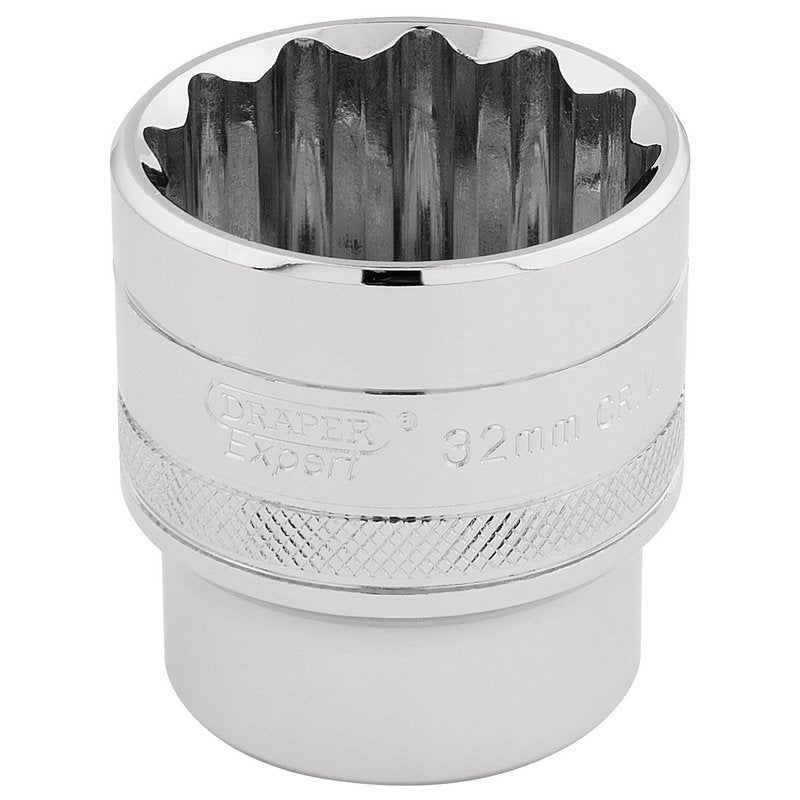 Draper HI-TORQ 1/2"D 32mm 12 Point Chrome Socket Standard Length 33593