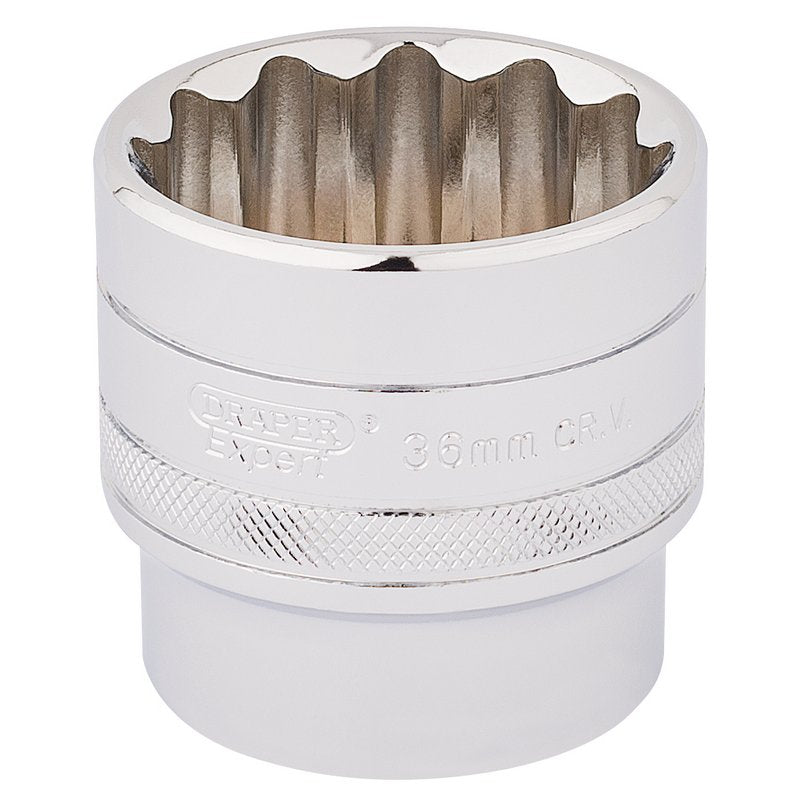 Draper HI-TORQ 1/2"D 36mm 12 Point Chrome Socket Standard Length 33594