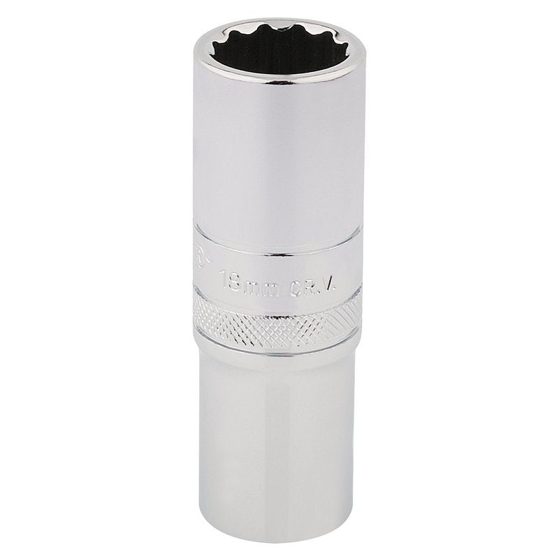 Draper 18mm HI-TORQ 12 Point Deep Socket 1/2" Sq Dr knurled Ring Polished 33741