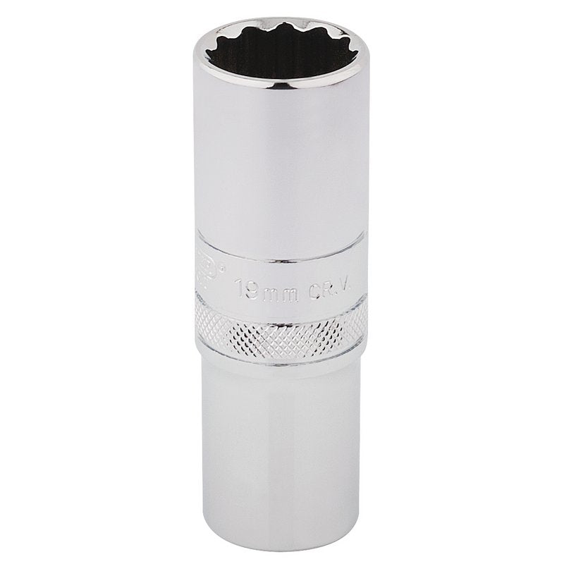 Draper 19mm HI-TORQ 12 Point Deep Socket 1/2" Sq Dr knurled Ring Polished 33772
