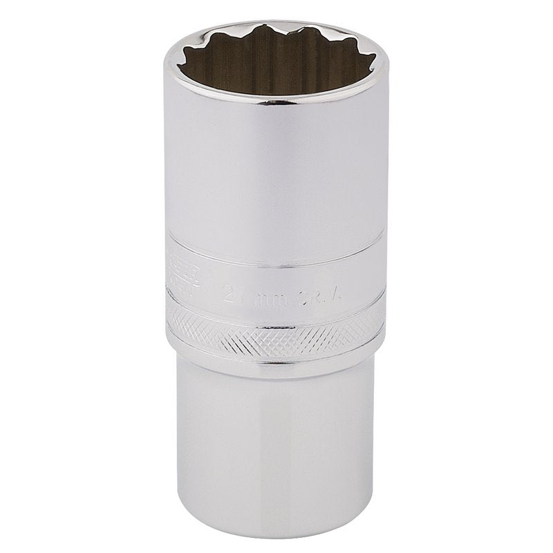 Draper 27mm HI-TORQ 12 Point Deep Socket 1/2" Sq Dr knurled Ring Polished 33841