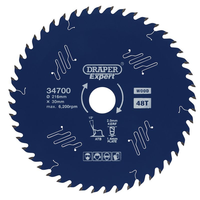 Draper TCT Circular Saw Blade for Wood with PTFE Coating 216 x 30mm 48T 34700
