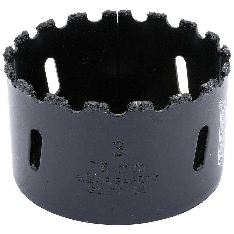 Draper Tungsten Carbide Grit Hole Saw 76mm Welded Tungsten Grit Rim 34953