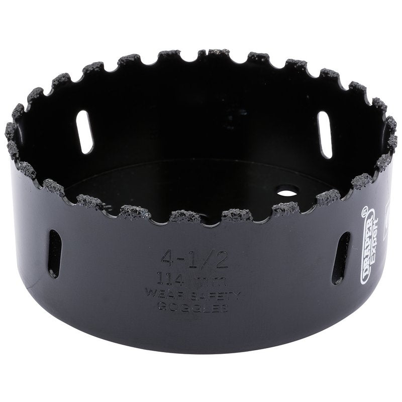 Draper Tungsten Carbide Grit Hole Saw 114mm Welded Tungsten Grit Rim 34969