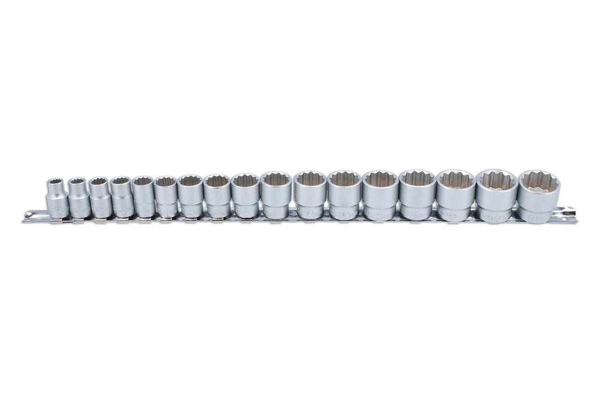 Laser Tools Metric Socket Set 3/8D Bi Hex 12pt Satin Finish17pc 8mm to 24mm 3501