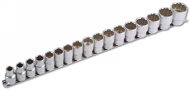 Laser Tools Metric Socket Set 1/2"D 17pc Bi Hex from 10mm to 30mm Satin 3502