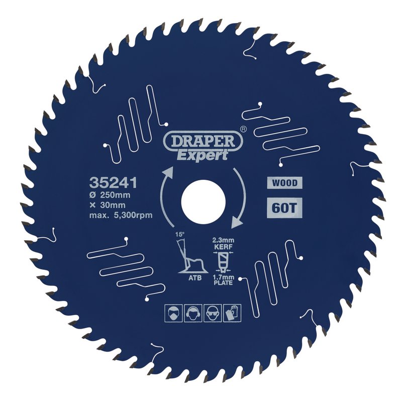 Draper TCT Circular Saw Blade for Wood with PTFE Coating 250 x 30mm 60T 35241