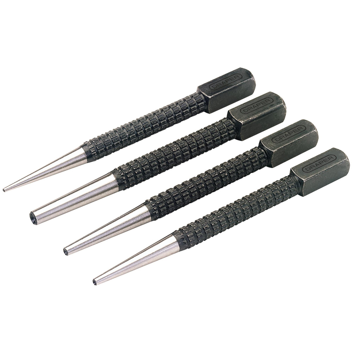 Draper Set of Cupped Nail Punches 4 Pc Square Striking Head Knurled Body 35480