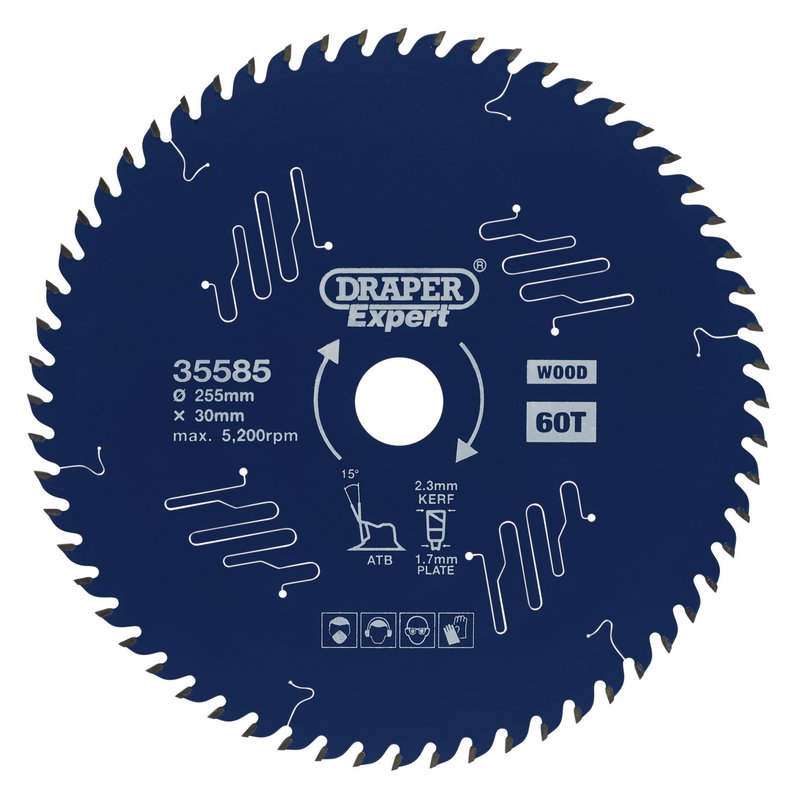 Draper TCT Circular Saw Blade for Wood with PTFE Coating 255 x 30mm 60T 35585