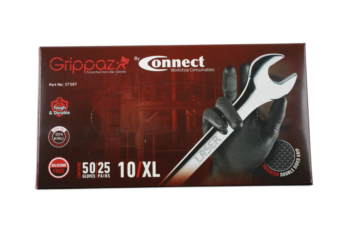 Connect Grippaz XLarge Black Nitrile Gloves Box 50pc/25 Pairs 37307