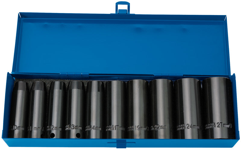 Draper Expert 1/2"D 10 Piece Metric Deep Impact Socket Set 10-27mm 38369
