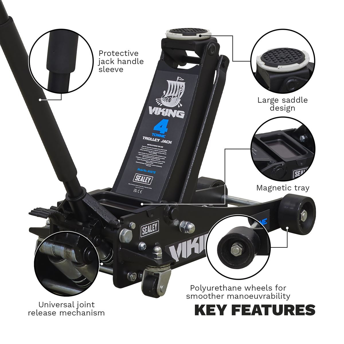 Sealey Viking Professional Trolley Jack 4 Tonne Low Profile with Rocket Lift 4040TB