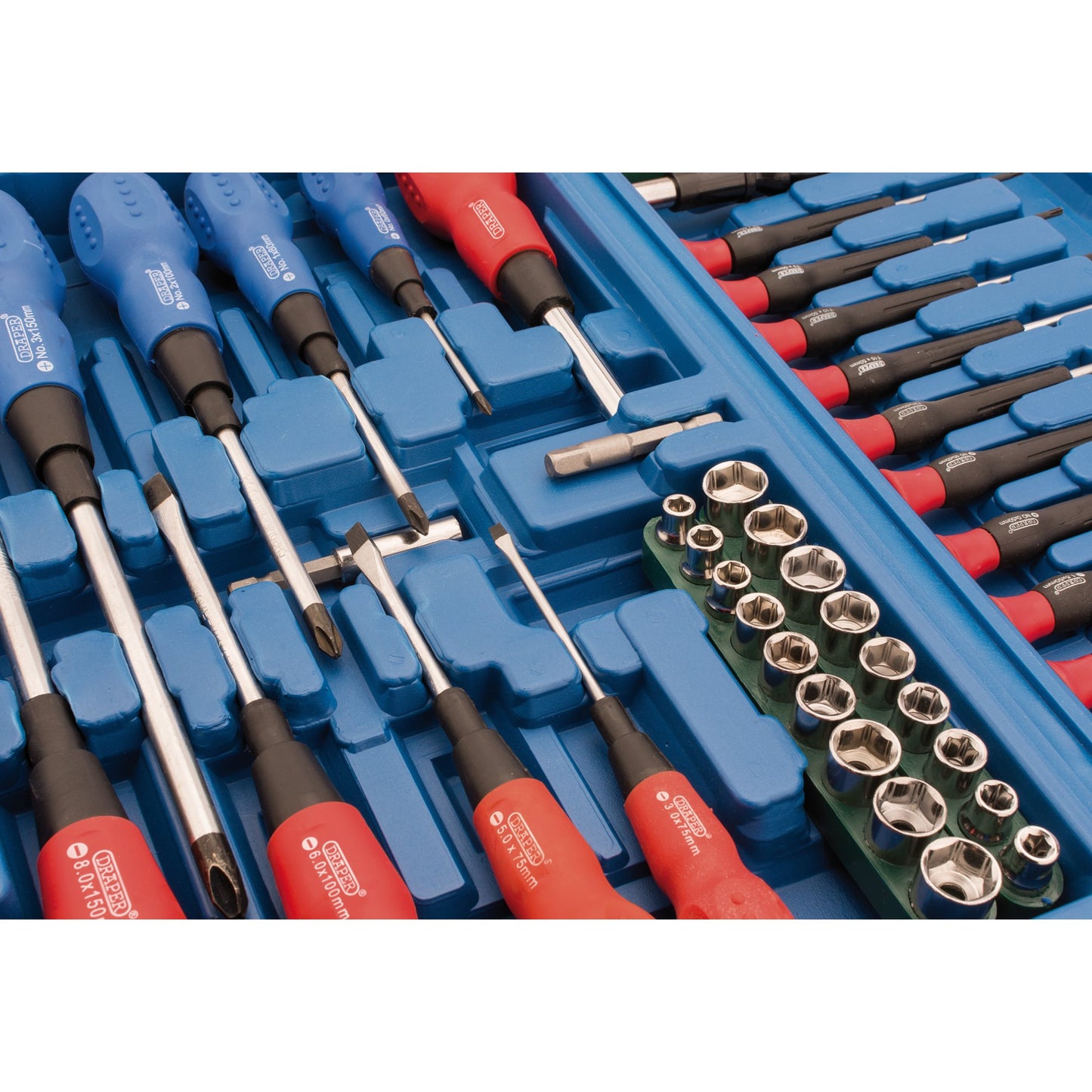 Draper Screwdriver Socket and Bit Set Blue 70 Piece Soft Grip Handles 40850