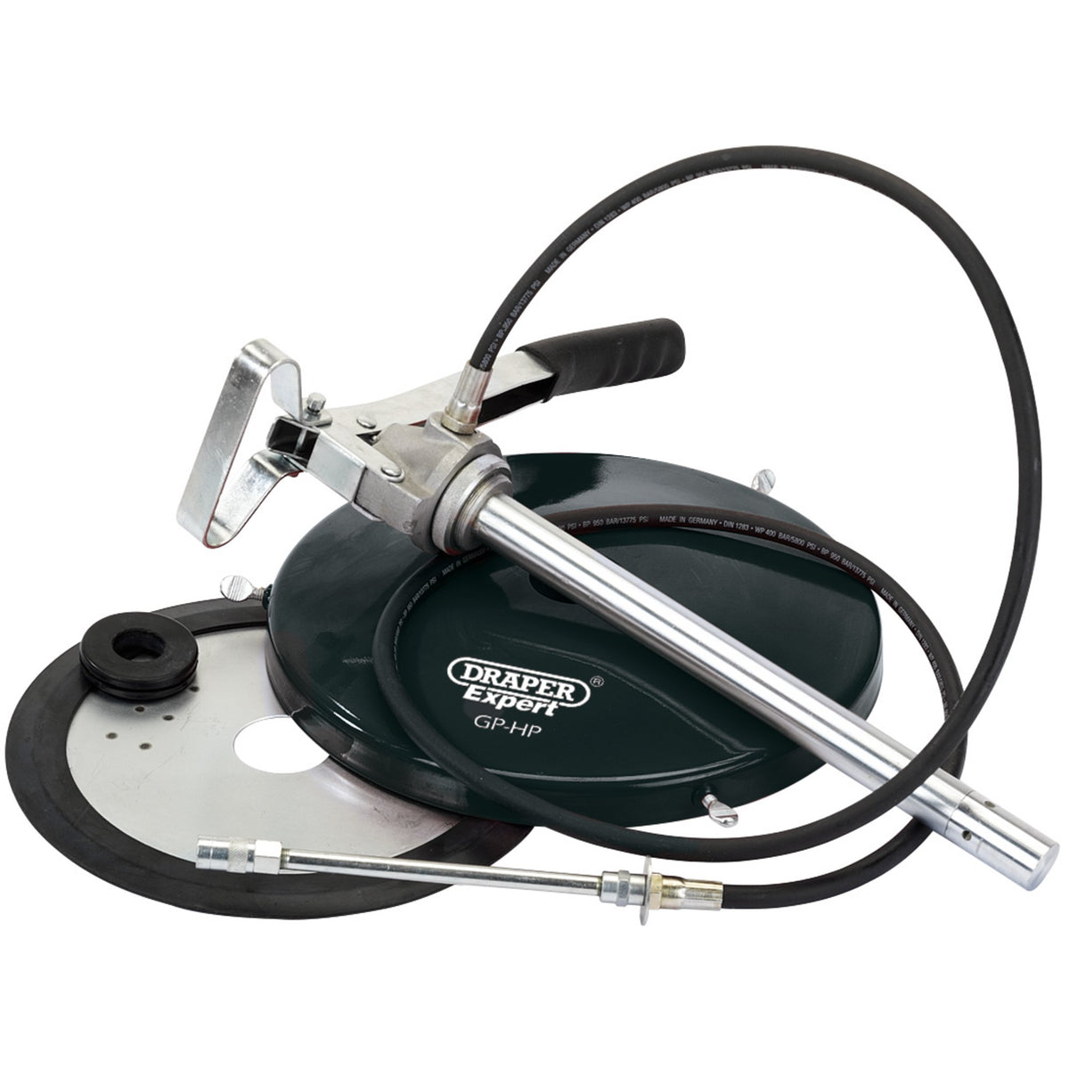 Draper High Pressure Hand Grease Pump 1.2M Flexible Hose & Drum Cover 43958
