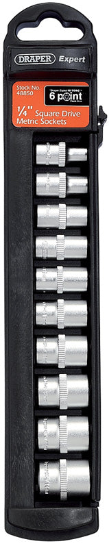 Set of 1/4" 6 Point Draper Hi-Torq® Metric Satin Chrome Sockets (10 Piece)