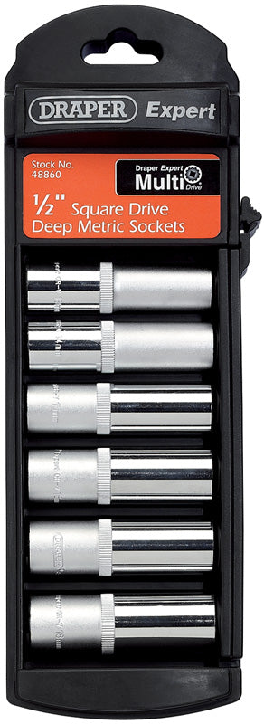Set of 1/2" Sq. Dr. 12 Point Deep Draper Multi-Drive® Sockets (6 Piece)