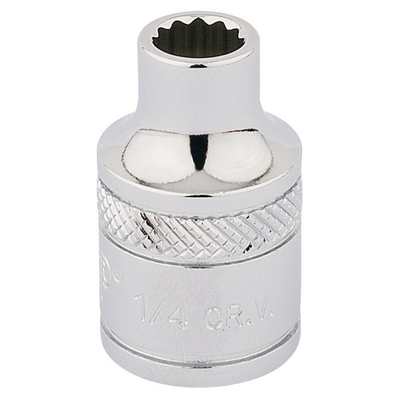 Draper 1/4" 12 Point Socket 3/8"D Standard Length Knurled Ring Chrome 49015