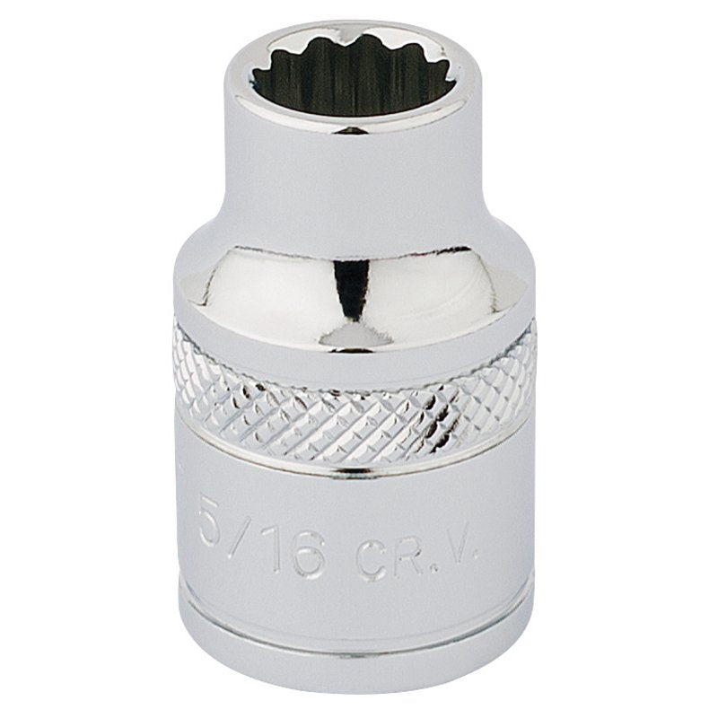 Draper 5/16" 12 Point Socket 3/8"D Standard Length Knurled Ring Chrome 49016