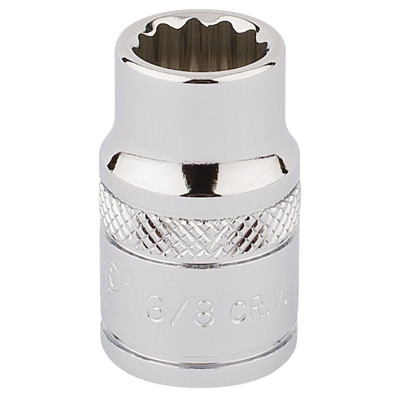 Draper 3/8" 12 Point Socket 3/8"D Standard Length Knurled Ring Chrome 49017