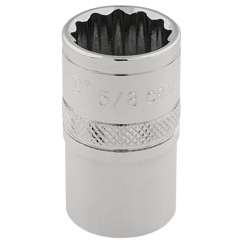 Draper 5/8" 12 Point Socket 3/8"D Standard Length Knurled Ring Chrome 49459