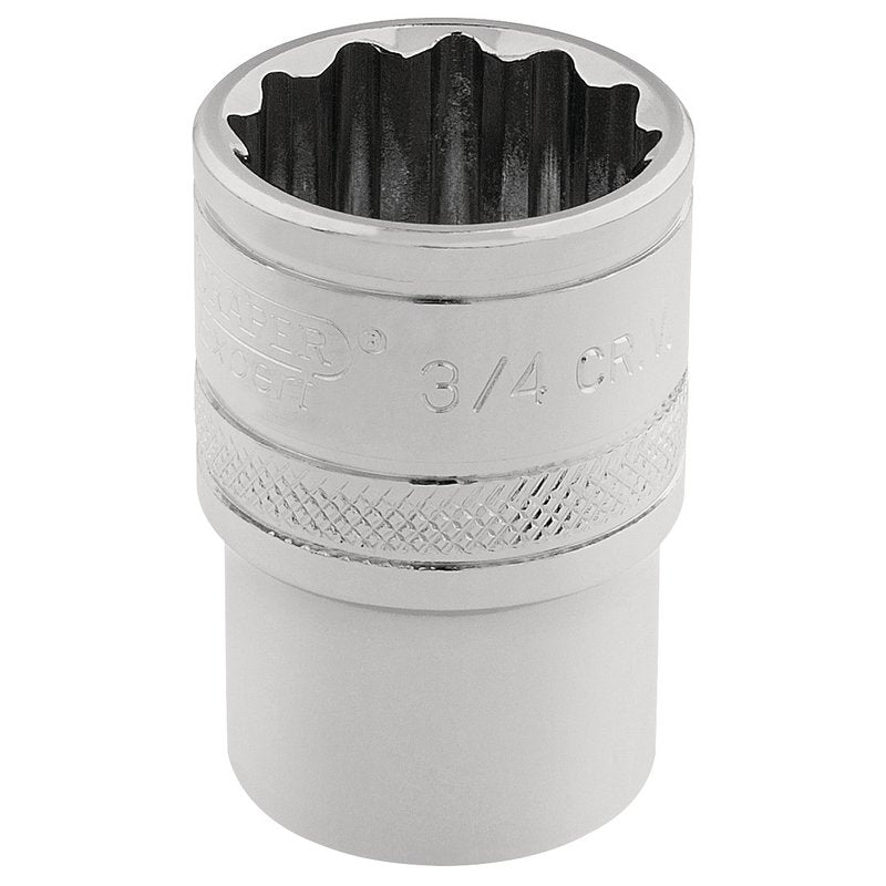 Draper 3/4" 12 Point Socket 3/8"D Standard Length Knurled Ring Chrome 49481