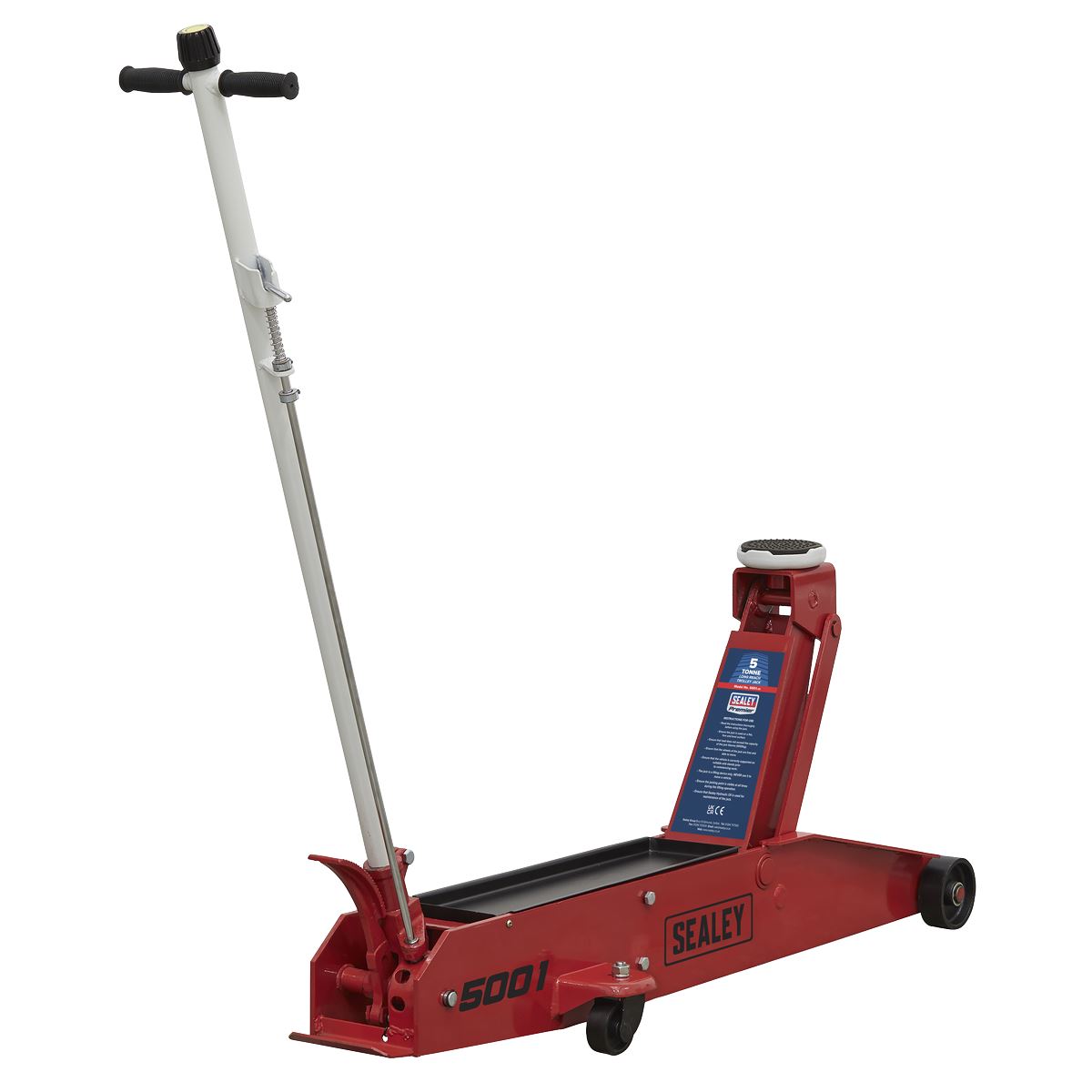Sealey Trolley Jack 5 Tonne Long Reach 1400mm Maximum Saddle Height 600mm 5001