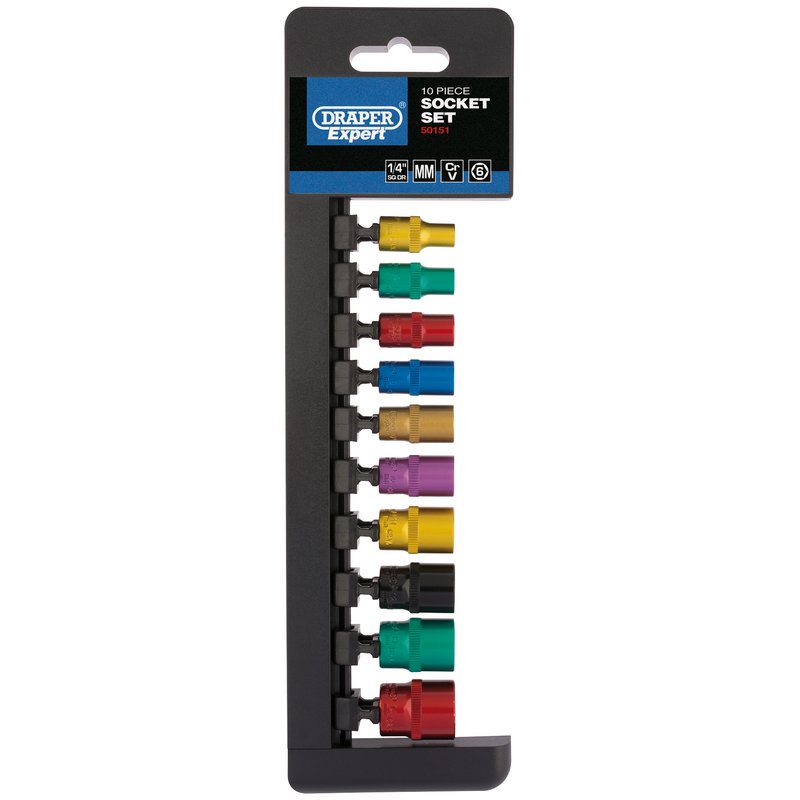Metric Coloured Socket Set, 1/4" Sq. Dr. (10 Piece)