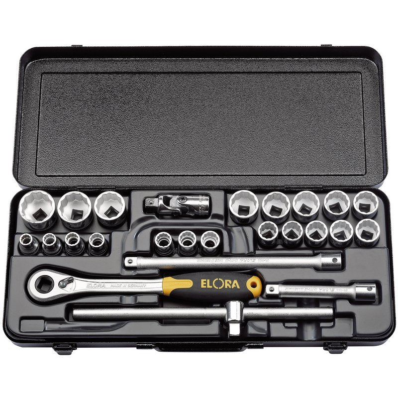 Elora Metric Socket Set 1/2"D Bi-hexagon 25 Piece Standard Length 50648