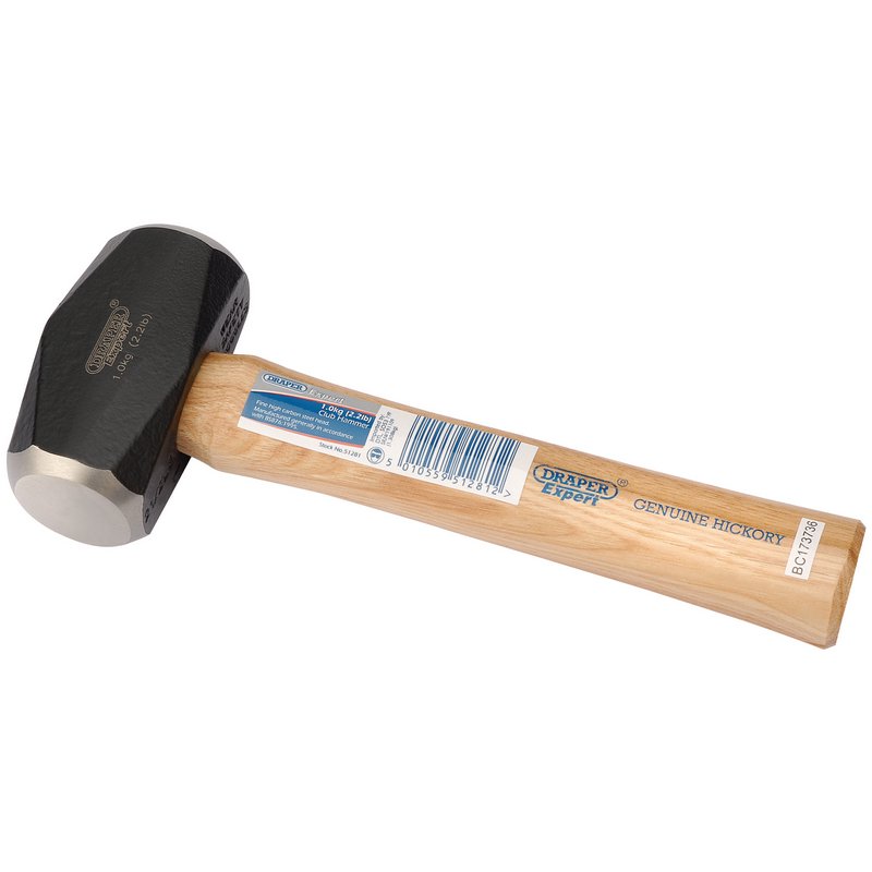 Draper Hickory Shaft Club Hammer 1kg 2.2lb Sanded And Lacquered 51281