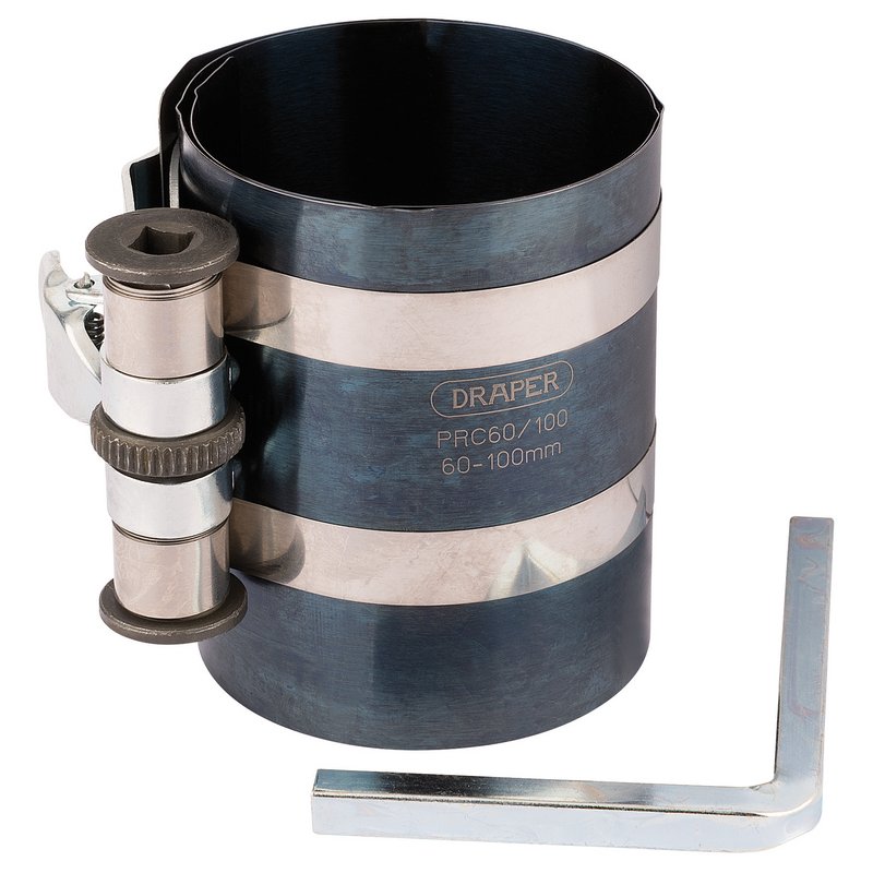 Draper Piston Ring Compressor 60 - 100mm Spring Steel With Tensioning key 51845