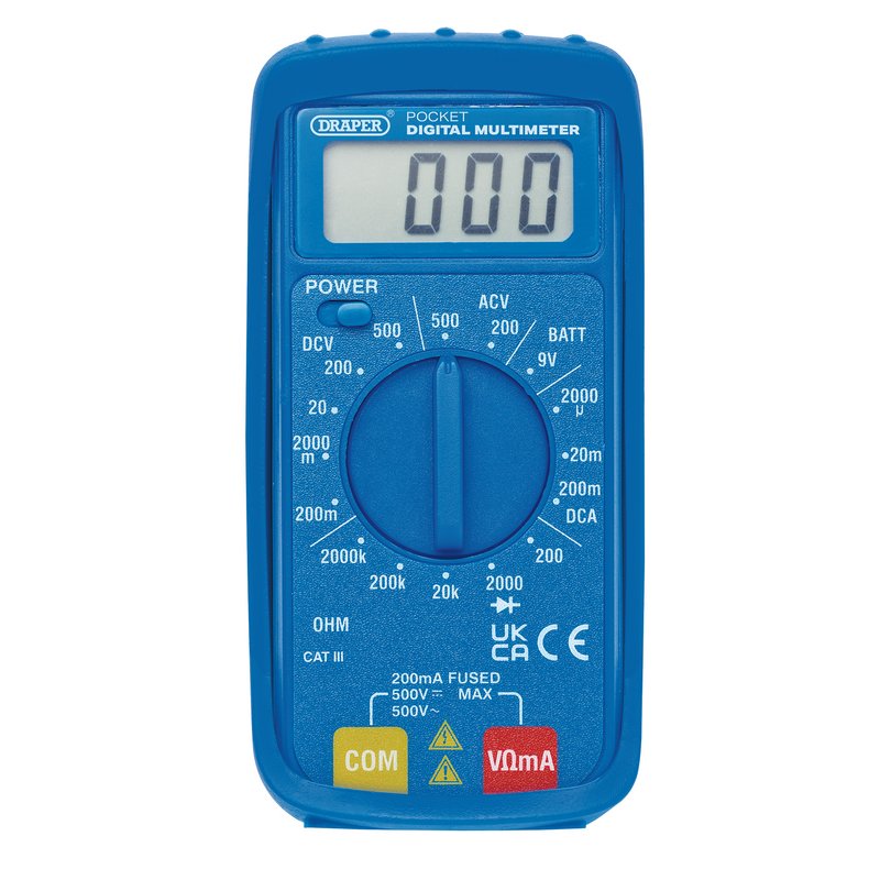 Draper Pocket Digital Multimeter 500V AC/DC Size 55mm x 112mm x 40mm 52320