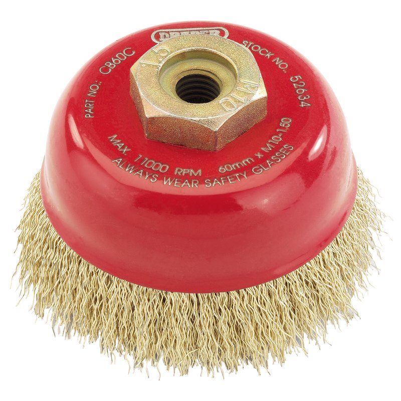 Draper Expert M10 Brassed Steel Crimped Wire Cup Brush 60mm 52634