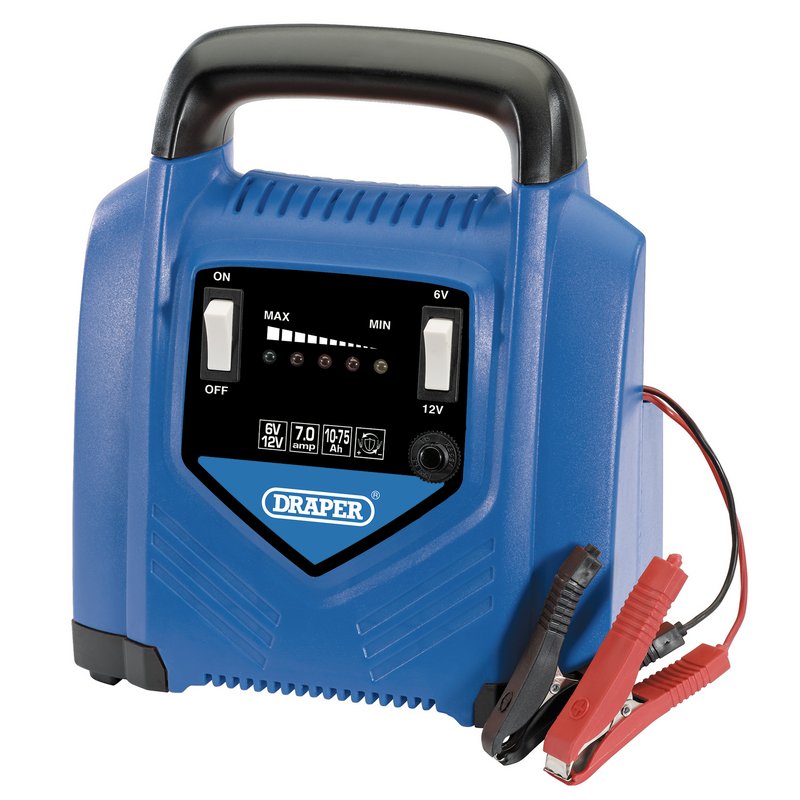 Draper 6V/12V 230V Battery Charger 7.0A 10-75Ah lead acid wet batteries 53164