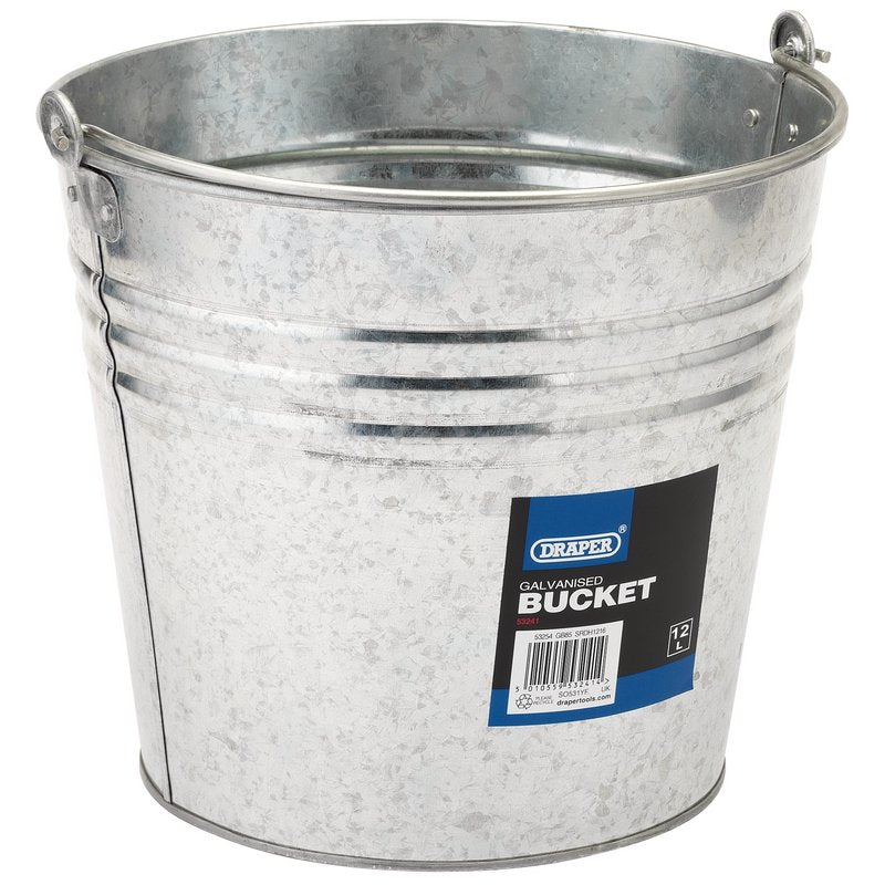 Draper Galvanised Steel Bucket 12L Multi Purpose Robust And Durable 53241