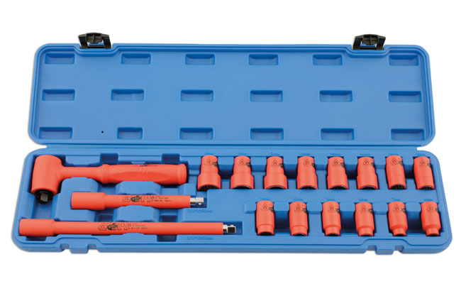 Laser Tools Metric Insulated Socket Set 3/8"D 17pc Bi Hex 1000V AC 1500V DC 5483