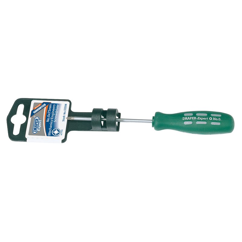 Draper Pozi Drive Mechanic's Screwdriver No.0 x 75mm Soft Grip Handle 55504