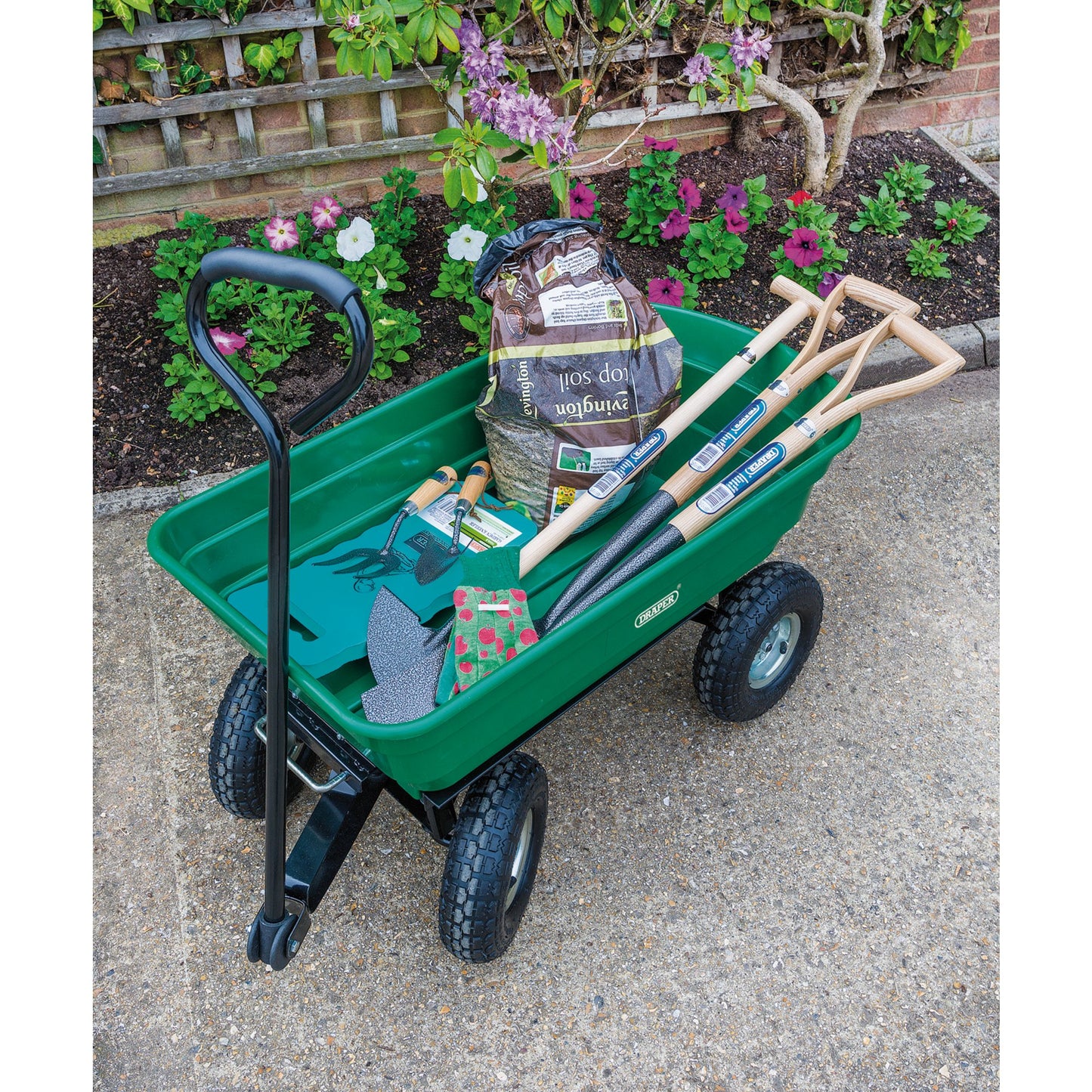 Draper Garden Tipping Trolley Cart 200Kg Steel Chassis Pneumatic Wheels 58553