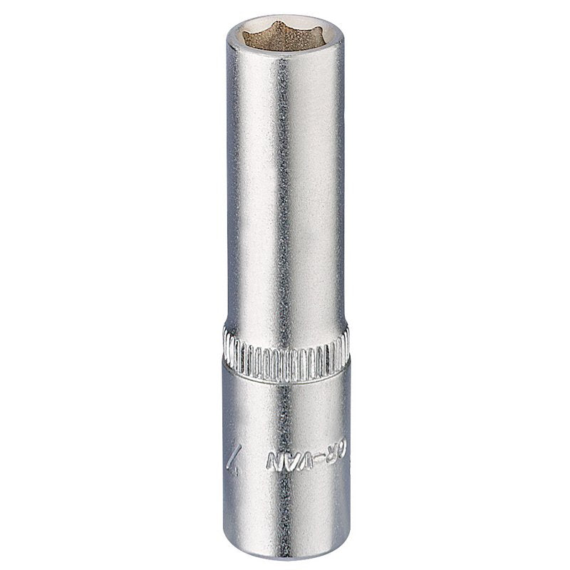 Elora 1/4"D 7mm Deep Socket Hexagon Chrome Plated 58727