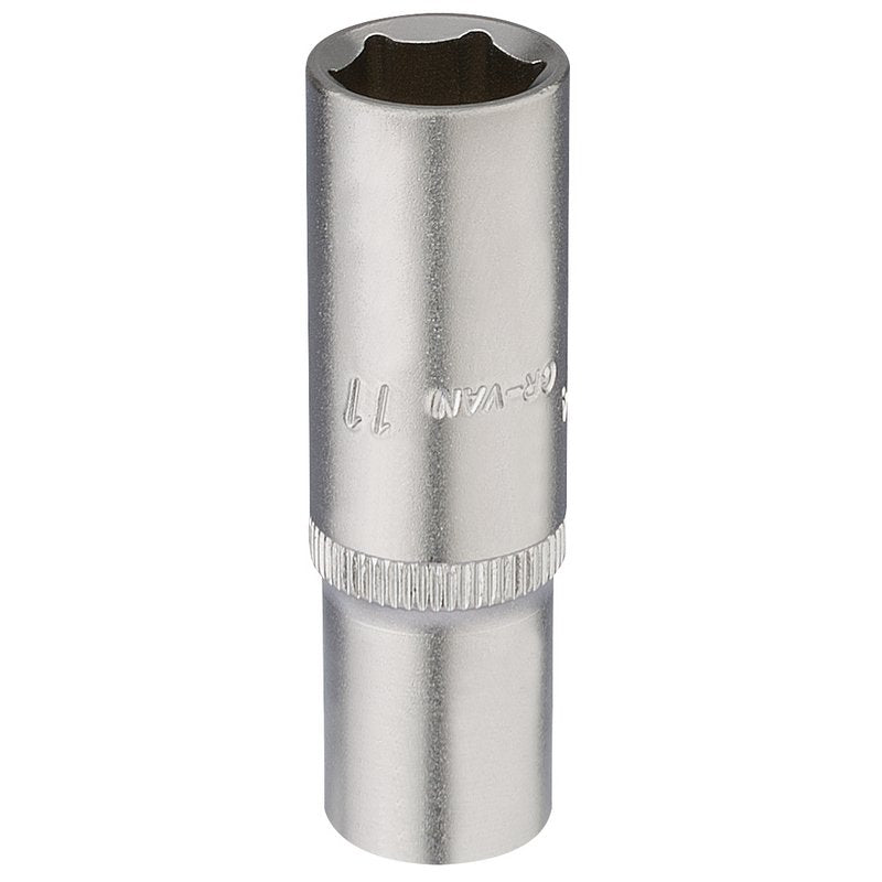 Elora 1/4"D 11mm Deep Socket Hexagon Chrome Plated 58731
