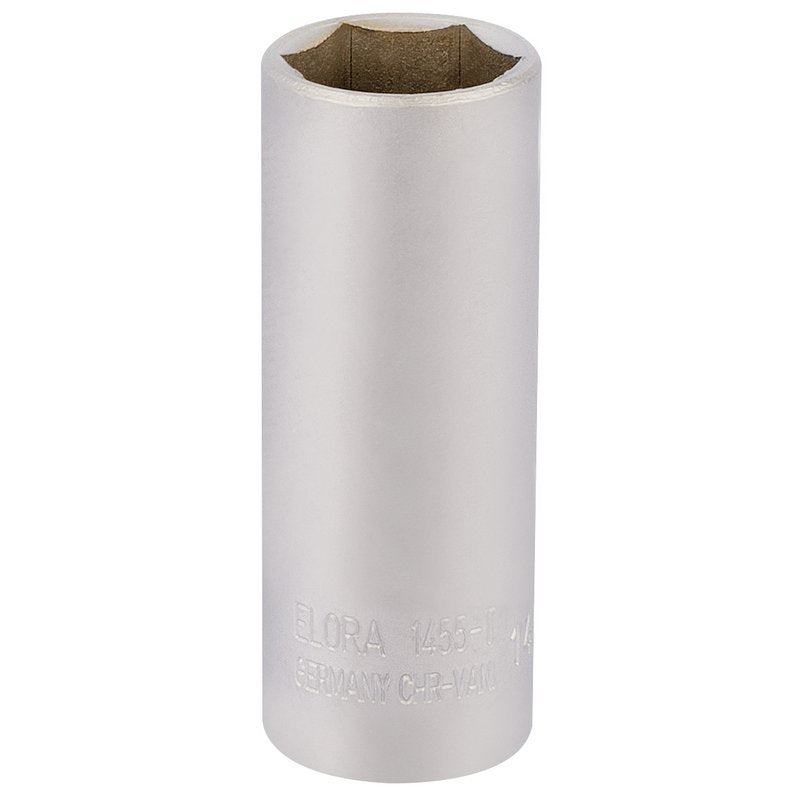 Elora 1/4"D 14mm Deep Socket Hexagon Chrome Plated 58734